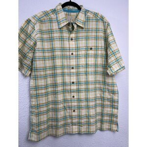Territory Ahead Men's Size XL Striped Plaid‎ 100% Cotton Button Up Shirt Yellow